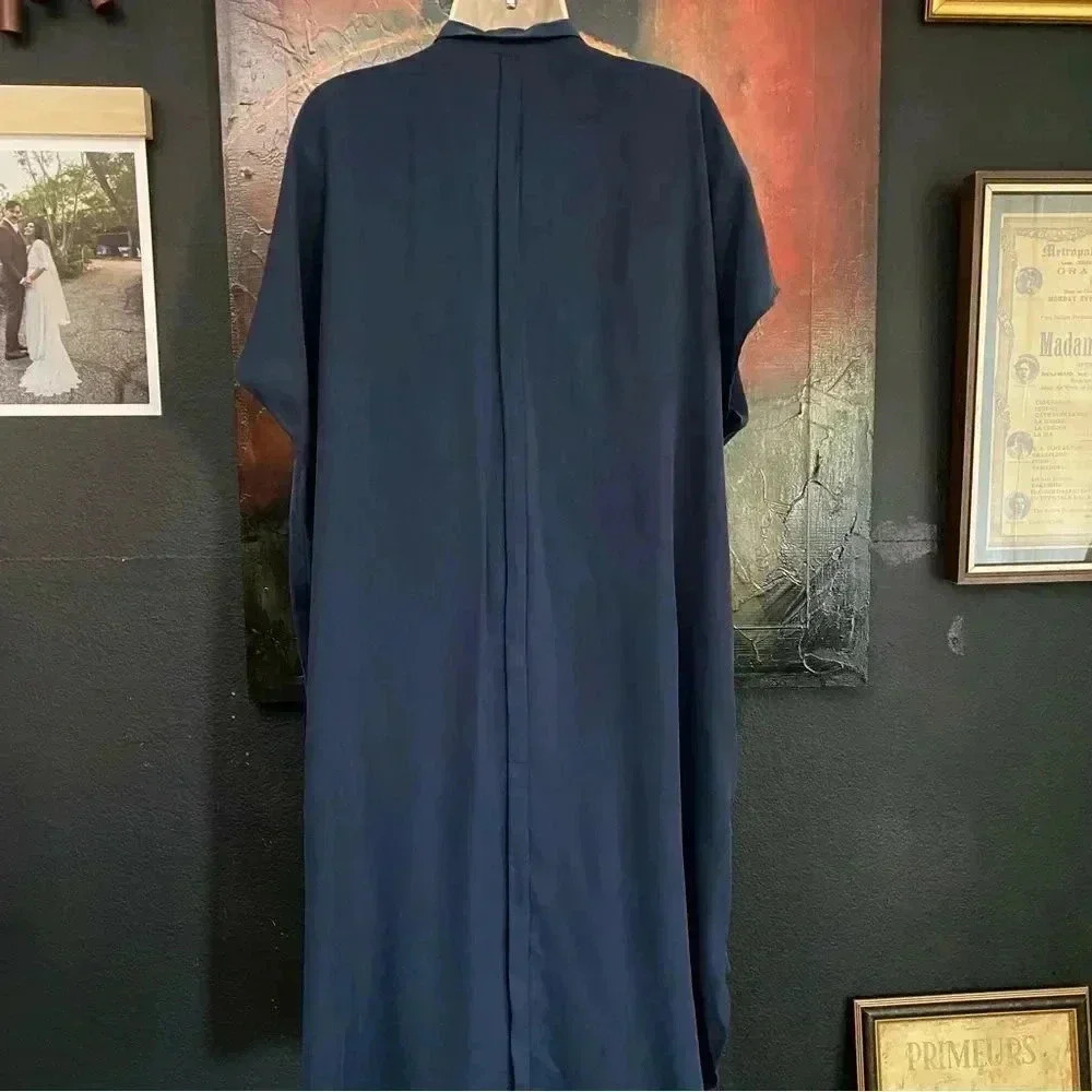 New SBJ Austin Navy Blue Midi Shirtdress Size Large Cottagecore Prairie Coastal - Picture 7 of 15